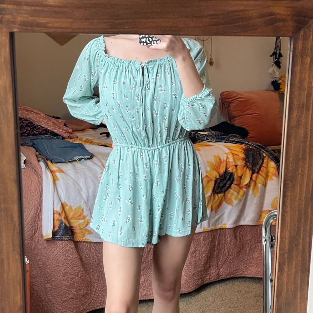 Light teal floral romper